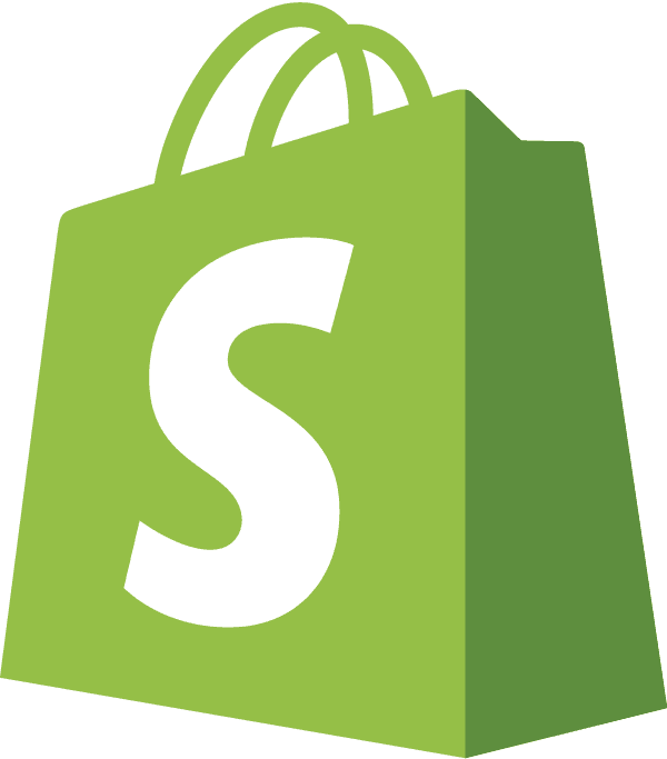 Grüne Einkaufstasche mit weißem S, stilisiertes Shopify-Logo auf weißem Hintergrund