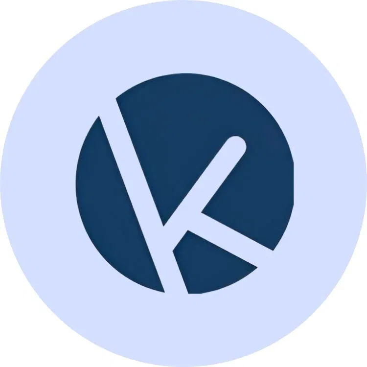 Rundes blaues Monogramm-Logo mit stilisiertem Buchstaben K auf hellem Hintergrund (Kanzlei Buser Logo).