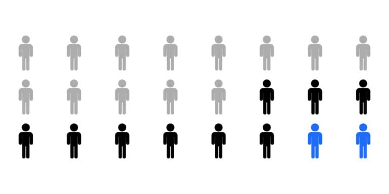 Piktogramme von Personen in Reihen; eine Person ist blau hervorgehoben, andere sind grau und schwarz zur Segmentierung.